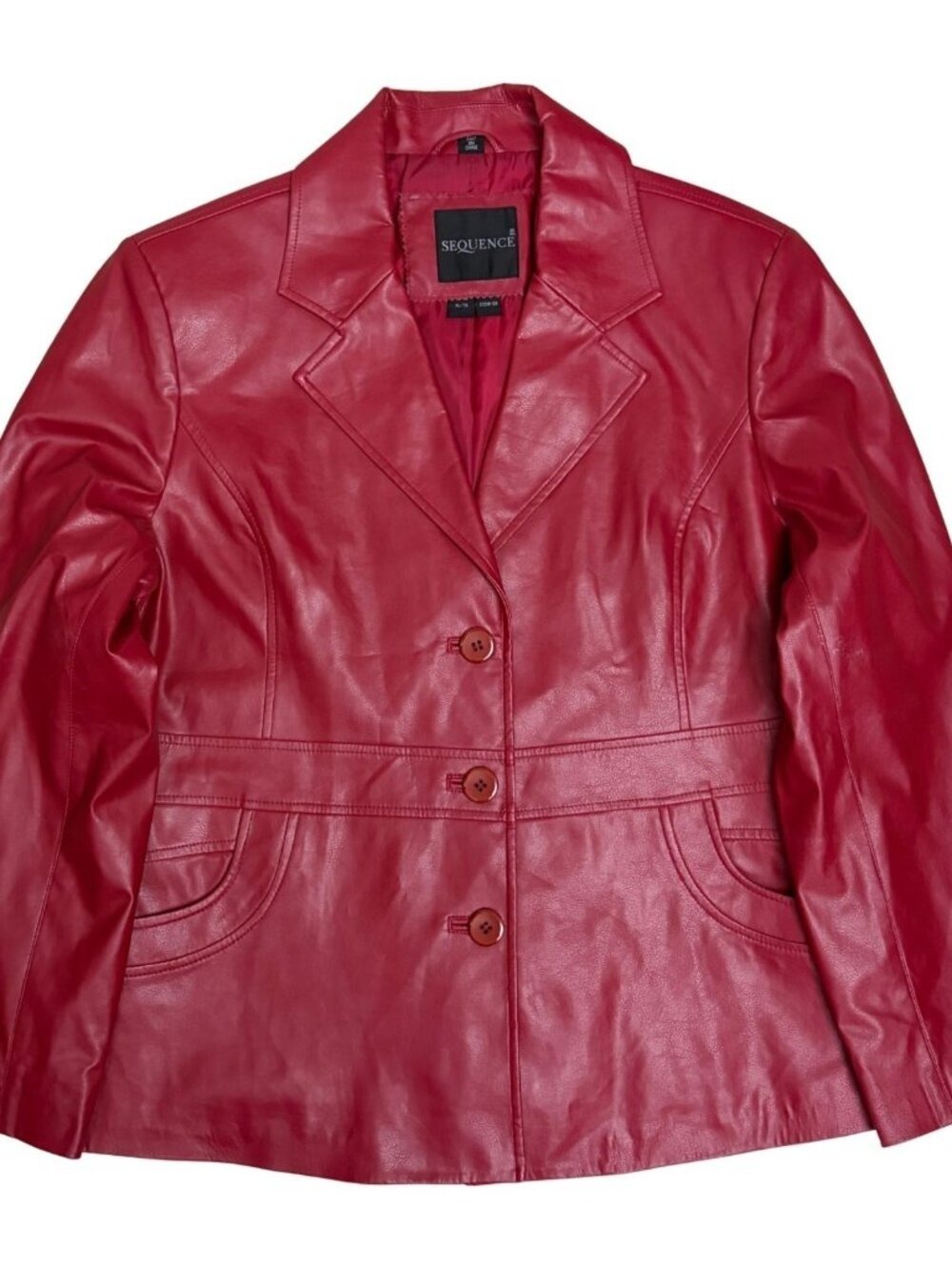 SEQUENCE Faux Vegan Leather Red Jacket Business Casual Glam Coat Womens XL